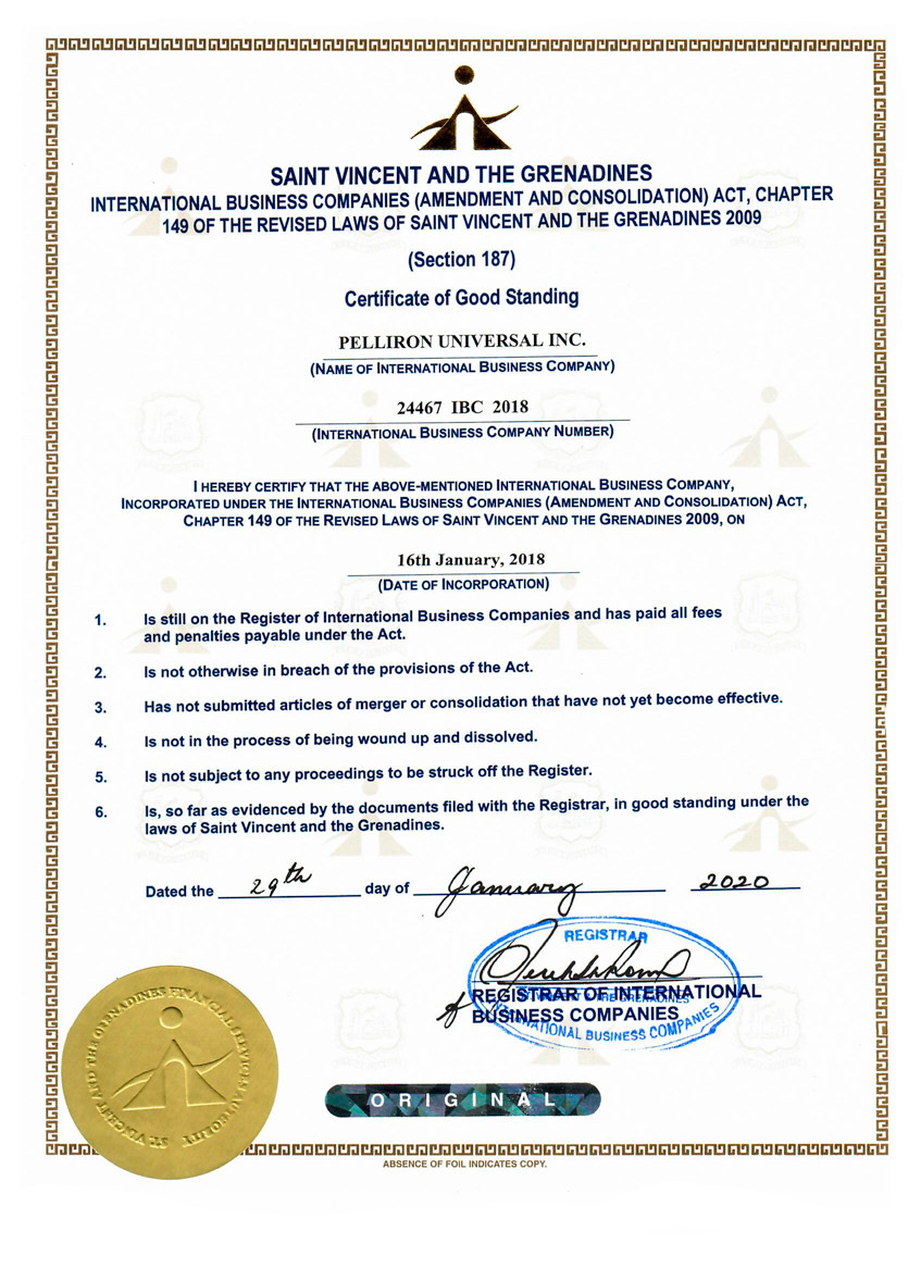 Сертифікат з фінансового нагляду Сент-Вінсента та Гренадін 3