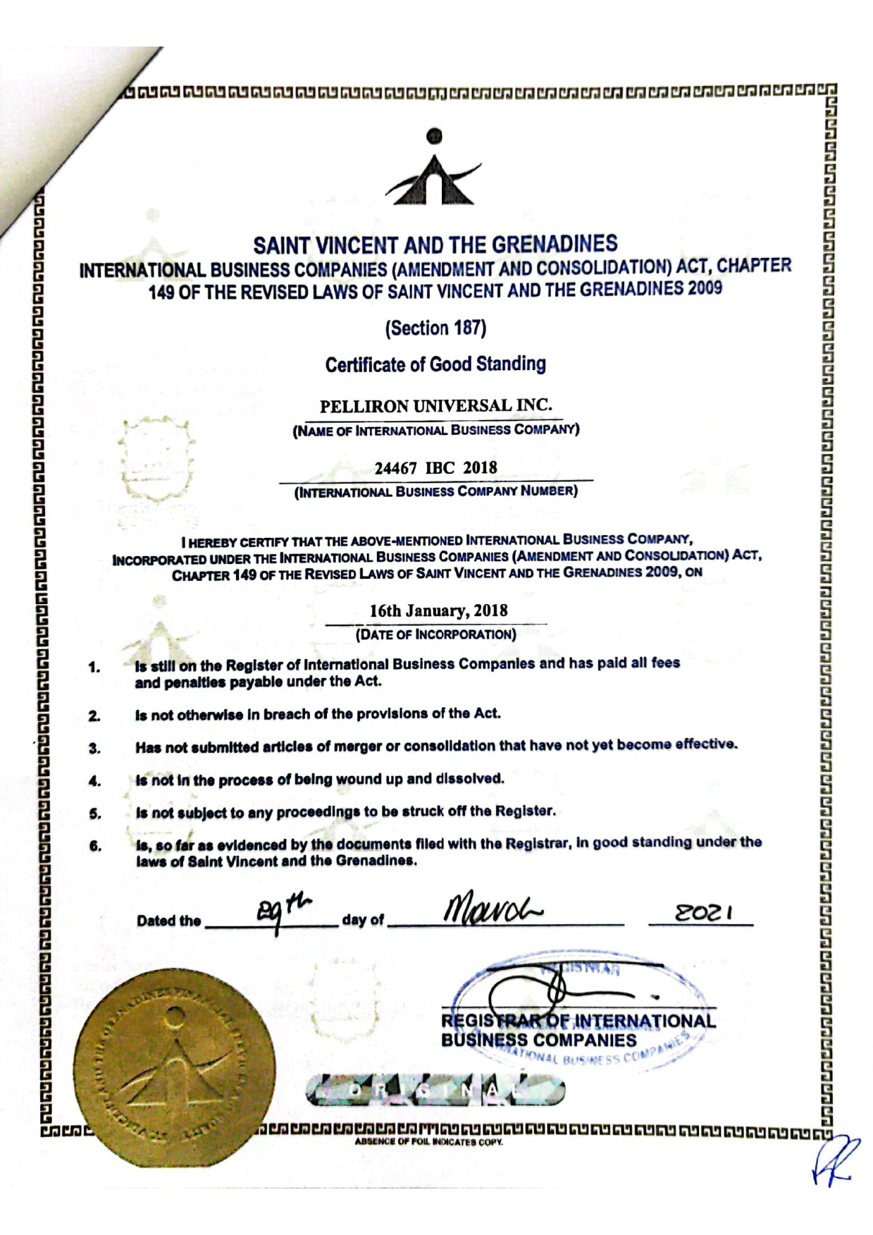 Сертифікат з фінансового нагляду Сент-Вінсента та Гренадін 4